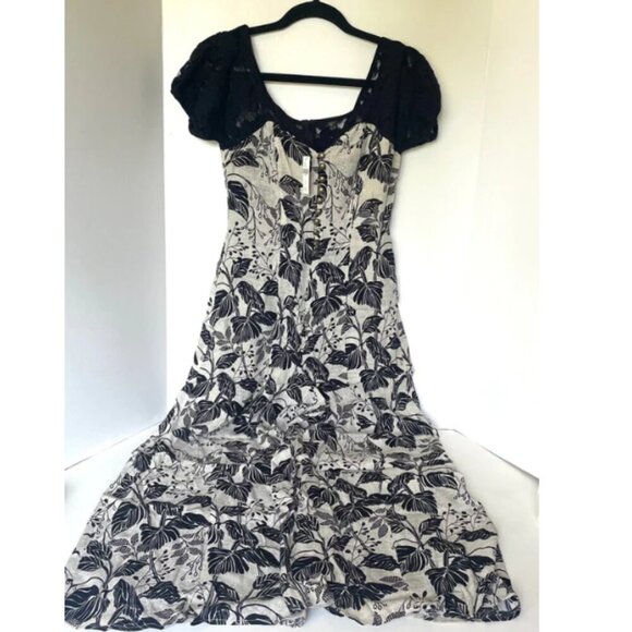 Anthropologie Jumpsuit Wide Leg Women 0 Crop Leaf Floral Black Lace Short Sleeve - Picture 3 of 12